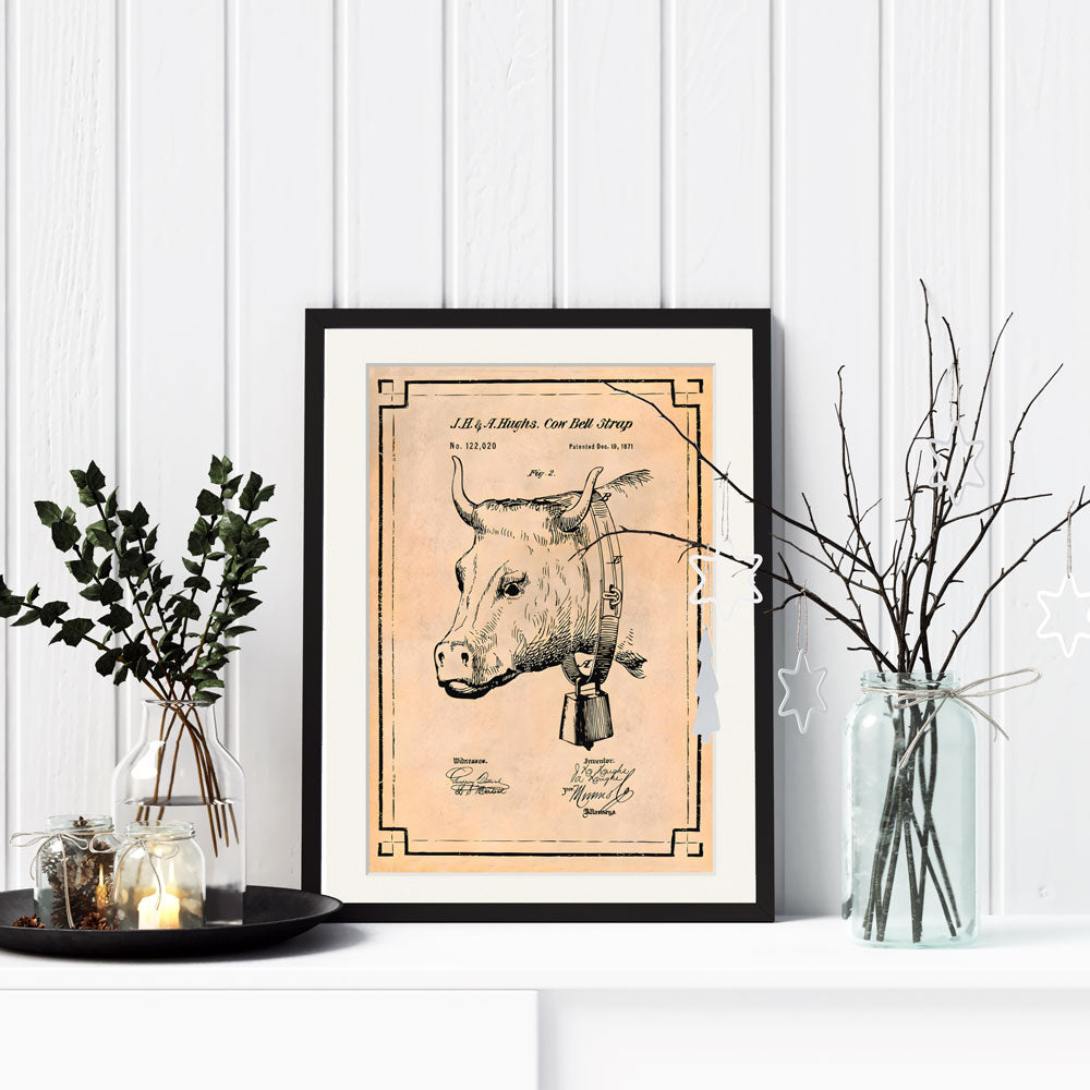 Vintage Cow Bell Patent Poster