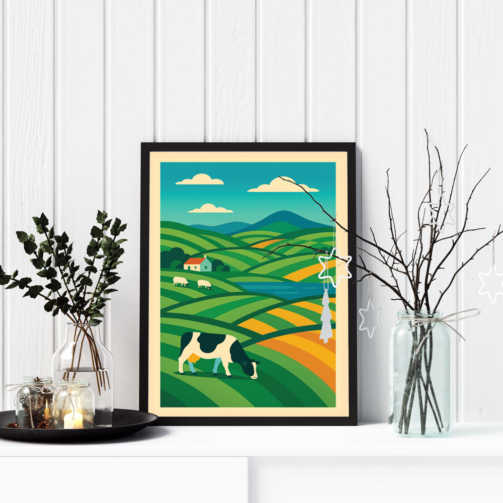 Scottish Friesian Cow Landscape – Farm Poster