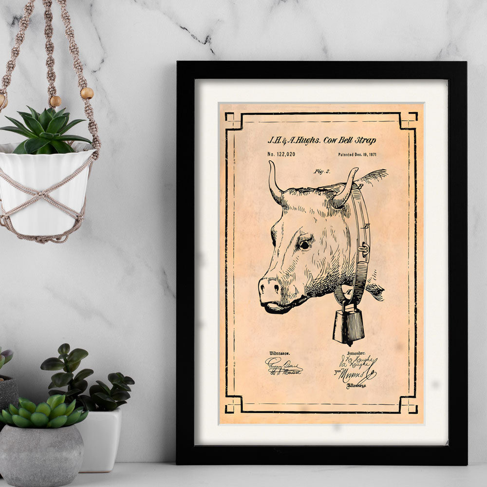Vintage Cow Bell Patent Poster