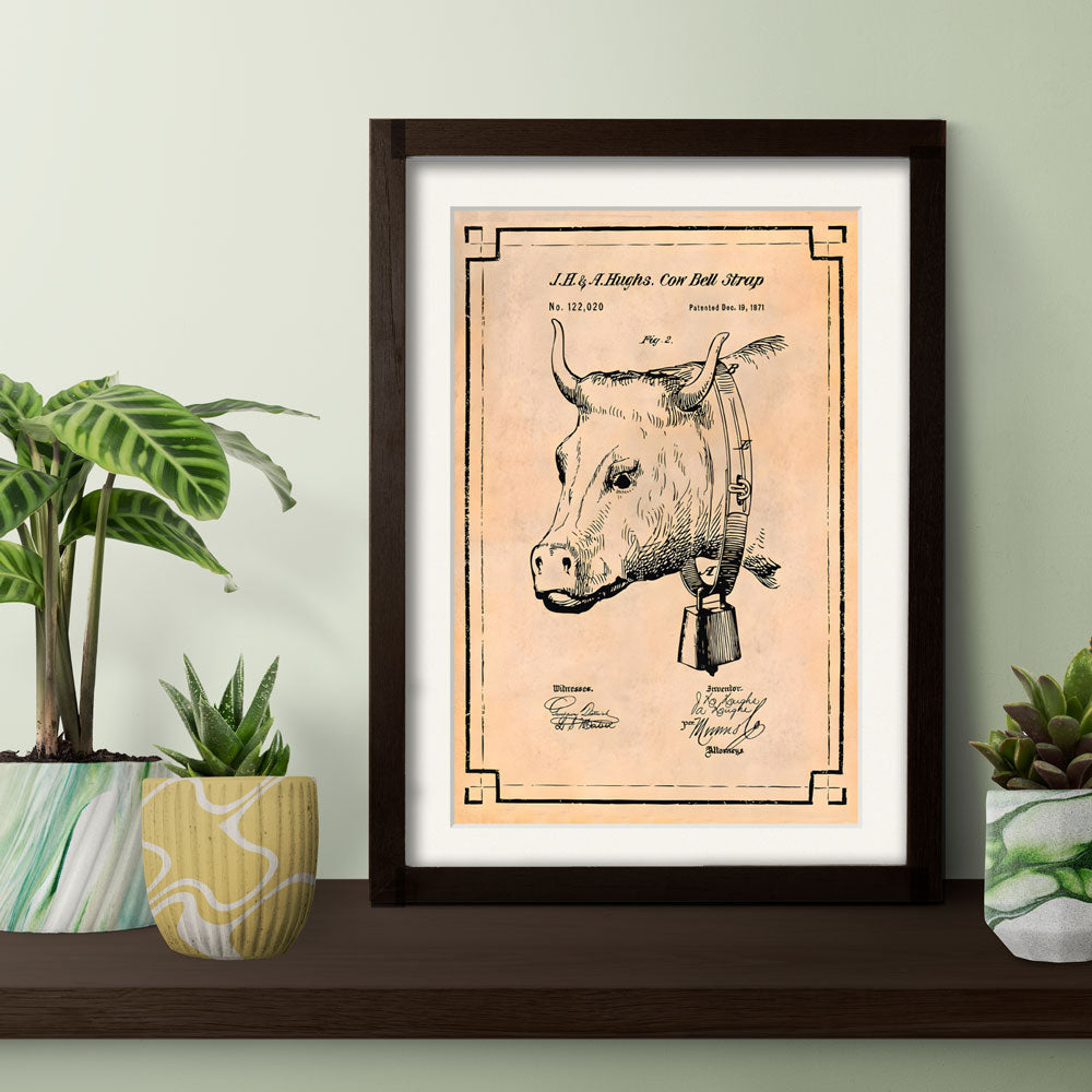 Vintage Cow Bell Patent Poster