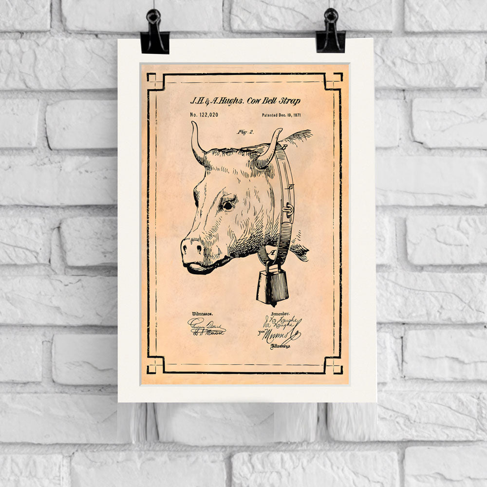 Vintage Cow Bell Patent Poster
