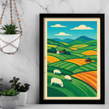 Spring Fields with Sheep & Tractor – Scottish Poster