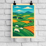 Spring Fields with Sheep & Tractor – Scottish Poster